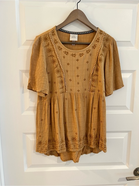 Knox Rose Tops - Knox Rose Embroidered Blouse Tan Size M